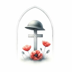 Fototapeta premium Veterans' memorials and cemeteries. watercolor illustration, Perfect for nursery art, simple clipart, single object, white color background. Memorial Day Celebrations.