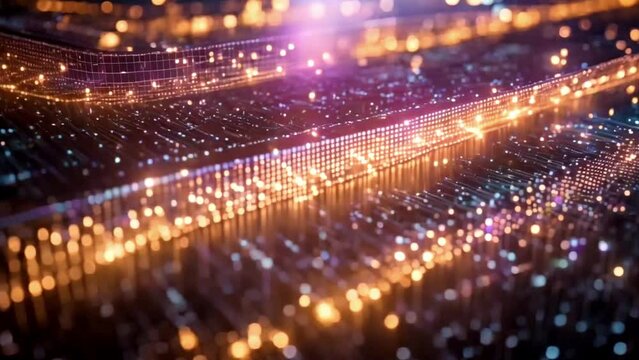 Abstract digital data stream visual. High-speed light particles. Cybersecurity and technology concept.4k JD