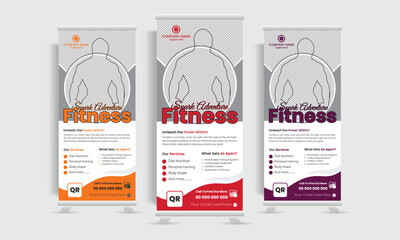 Unique and modern roll up banner design template. Formal and futuristic dl flyer vector design template design. 