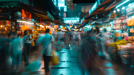 Blurred shot of people at market