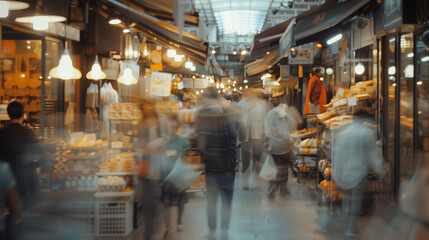 Blurred shot of people at market