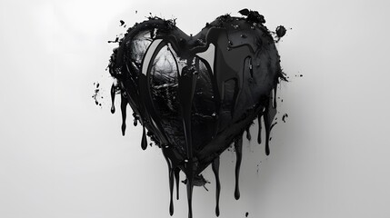 black heart with brush strokes and dripping paint on white background, digital graffiti art 