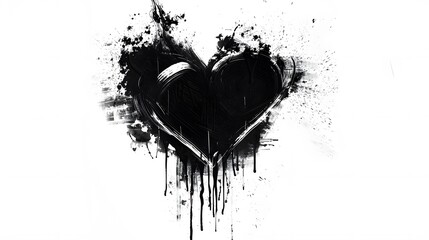 black heart with brush strokes and dripping paint on white background, digital graffiti art 