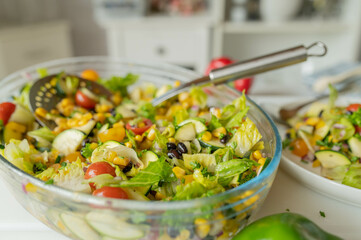 Homemade mexican salad with black beans and vegetables in a bowl