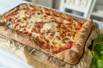 Whole wheat pizza margherita fresh and homemade baked