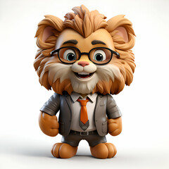 Lion with glasses and tie on a white background. 3d rendering.