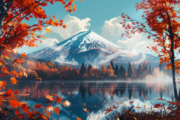 a mountain with a lake and trees