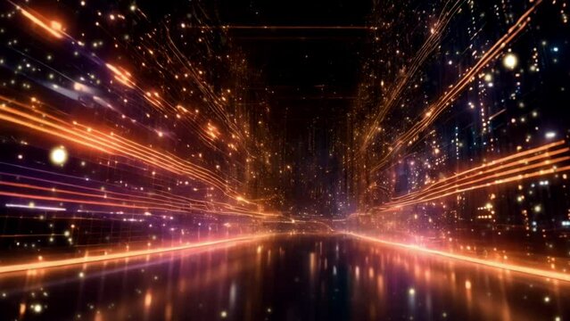Abstract digital data stream visual. High-speed light particles. Cybersecurity and technology concept.4k JD