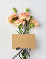 Charming Carnations: Blooming Bouquet with Kraft Card on Modern Table