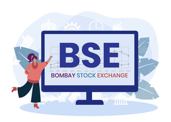 BSE. BOMBAY STOCK EXCHANGE acronym. Concept with keyword and icons. Flat vector illustration. Isolated on white.