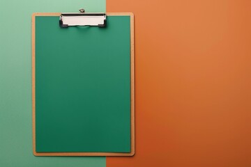 a clipboard with a green and orange background