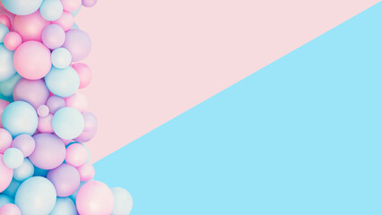 gender party background. boy or girl. Baby shower party. Flat lay. Place for text. celebration concept when the gender of the child becomes known. pink and blue balloons. Creative festive background