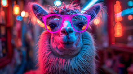 Neon Llama in Surrealist Setting