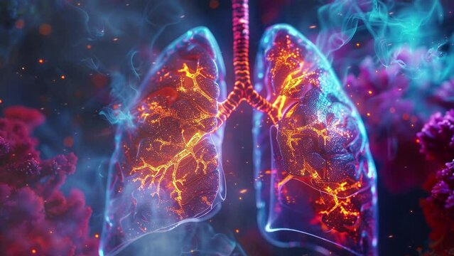 Human lungs. Smokers lungs with smoke. World No Tobacco Day. No smoking. Burn lungs caused smoking. Dangers of smoking. Symbolizing Anti-Tobacco and Healthy Life. Lung cancer. 4K Videos
