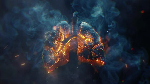 Human lungs. Smokers lungs with smoke. World No Tobacco Day. No smoking. Burn lungs caused smoking. Dangers of smoking. Symbolizing Anti-Tobacco and Healthy Life. Lung cancer. 4K Videos