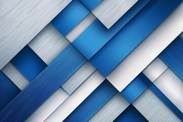 abstract blue and white diagonal layers with metallic silver accents geometric background