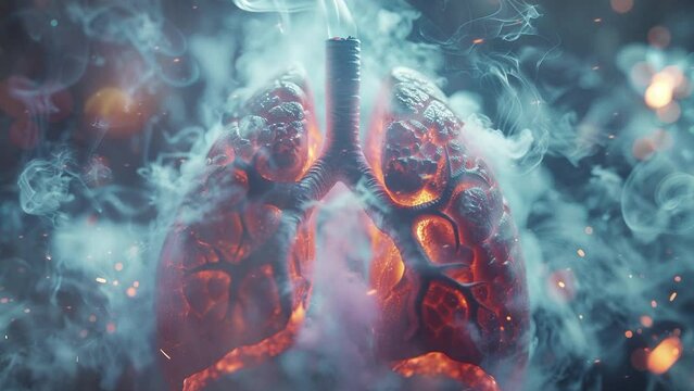 Human lungs. Smokers lungs with smoke. World No Tobacco Day. No smoking. Burn lungs caused smoking. Dangers of smoking. Symbolizing Anti-Tobacco and Healthy Life. Lung cancer. 4K Videos