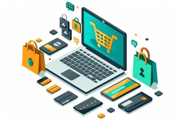 Illustration of an advanced e commerce setup with a laptop