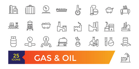 Oil and Gas Station Related Vector Line Icons. Simple line art style icons pack. Editable UI stroke.