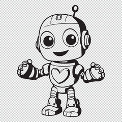 Simple minimalistic robot mascot design, vector illustration on transparent background