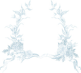 Wedding monogram  with tender blue roses flower and leaves.