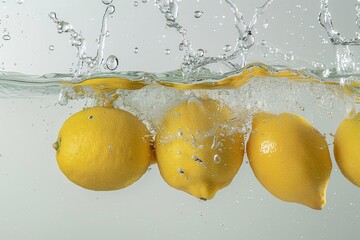 Whole Yellow Lemons Falling into the Water