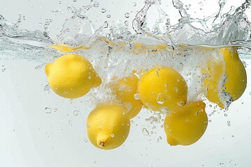 Whole Yellow Lemons Falling into the Water