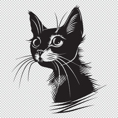 Cat head logo art design, black vector illustration on transparent background