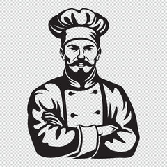 Chef avatar logo art design, black vector illustration on transparent background