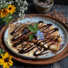 delicious crepe with white and black chocolate