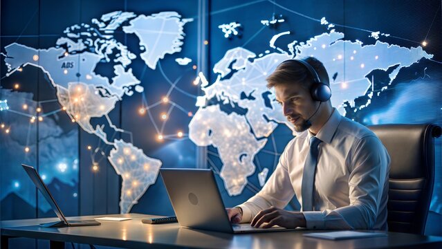 Travel Agent Booking Flights at Night: A solo travel agent working late, surrounded by global maps and flight schedules, providing 24/7 booking services.
- Powered by Adobe