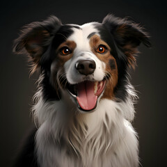 Portrait of a happy australian shepherd dog on a dark background
