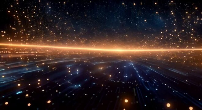 Abstract digital data stream visual. High-speed light particles. Cybersecurity and technology concept.4k JD