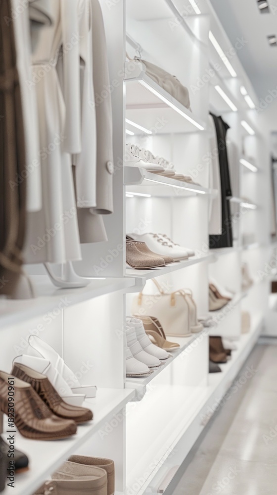 Sticker A white closet with shelves full of shoes and clothes