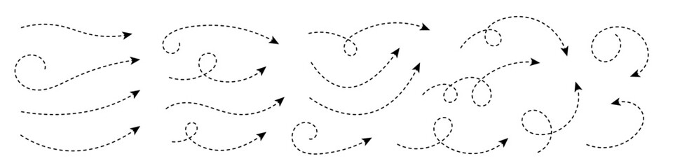 Curved dotted arrow. Zigzag arrow stripes design with dotted lines.