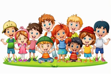 Happy children in the park illustration. Cartoon style. Isolated on white background.