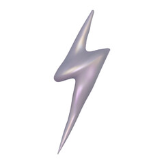 Chrome 3d lightning metal element. Silver and purple holographic shape. 3d chrome vector for futuristic and 90s design
