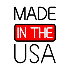 Made in the USA icon. Text design with bold lettering and red highlight. American manufacturing and product origin concept.