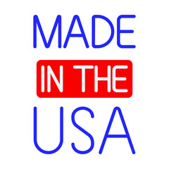 Made in the USA icon. Text design with bold lettering and red highlight. American manufacturing and product origin concept.