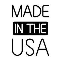 Made in the USA icon. Text design with bold lettering and red highlight. American manufacturing and product origin concept.