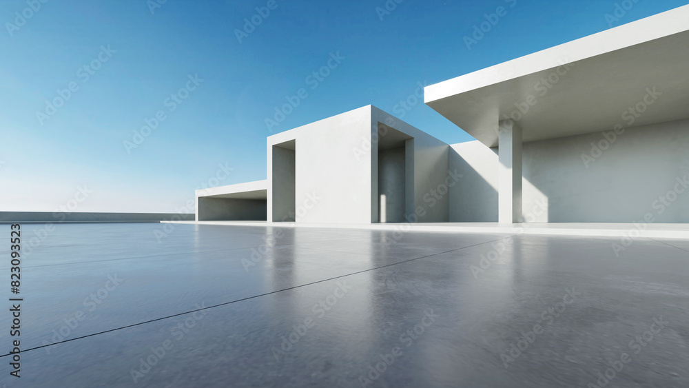 Leinwandbilder  3d render of abstract modern architecture with empty concrete floor, car presentation background.