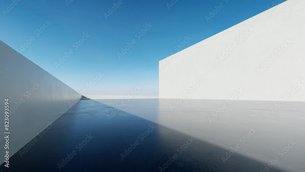 Leinwandbilder 3d render of abstract modern architecture with empty concrete floor, car presentation background.