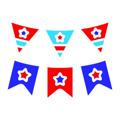 Patriotic bunting icon. Red, white, and blue flag garlands with star designs. Celebration and festive decoration concept.
