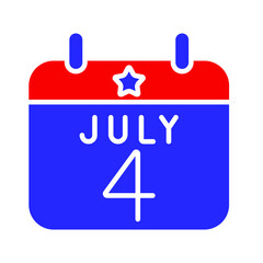 July 4th calendar icon. Blue and red colors with a star. Symbol of Independence Day, national celebration, and American pride.