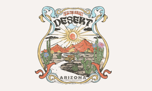 Arizona desert vibes graphic print for fashion and others. Mountain graphic print artwork for apparel, t shirt, sticker, poster, wallpaper and others.