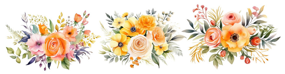 Fototapeta premium Watercolor flower plants png element set on transparent background