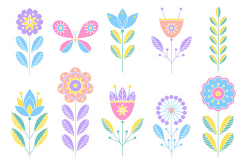 A set of linear style flowers to create different designs.