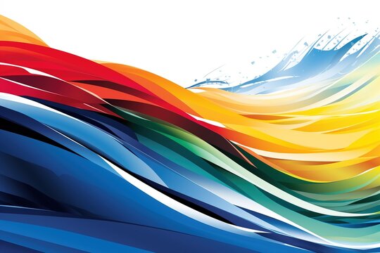 Olympic colors and lines, background. An abstract colorful curly line highlighted on a white background, a sports concept, a frame with colorful stripes, a place to copy your text.
