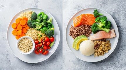Contrasting Portion Sizes - Unbalanced vs. Balanced Meal on Side-by-Side Plates