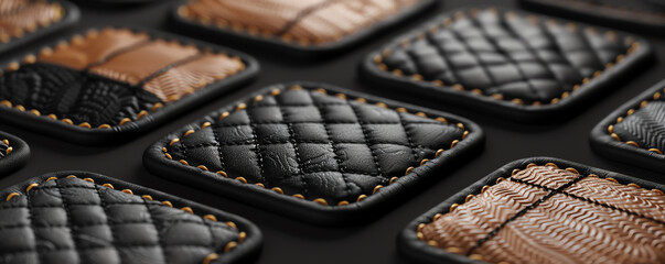 Custom patch mockup, 3D render, black background, stitched texture, closeup view
